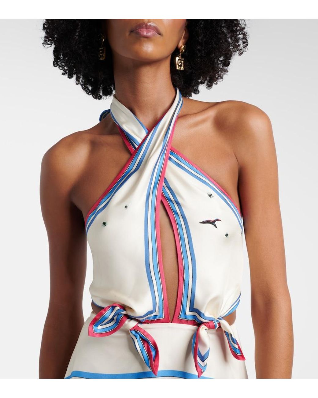 ALÉMAIS Blue Apollo Cutout Printed Silk Midi Dress
