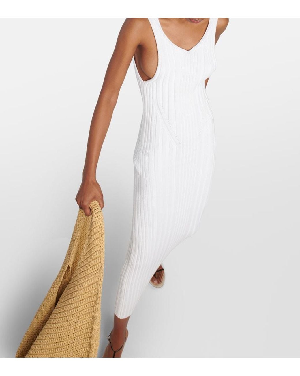 Khaite White Ottilie Cotton-Blend Midi Dress