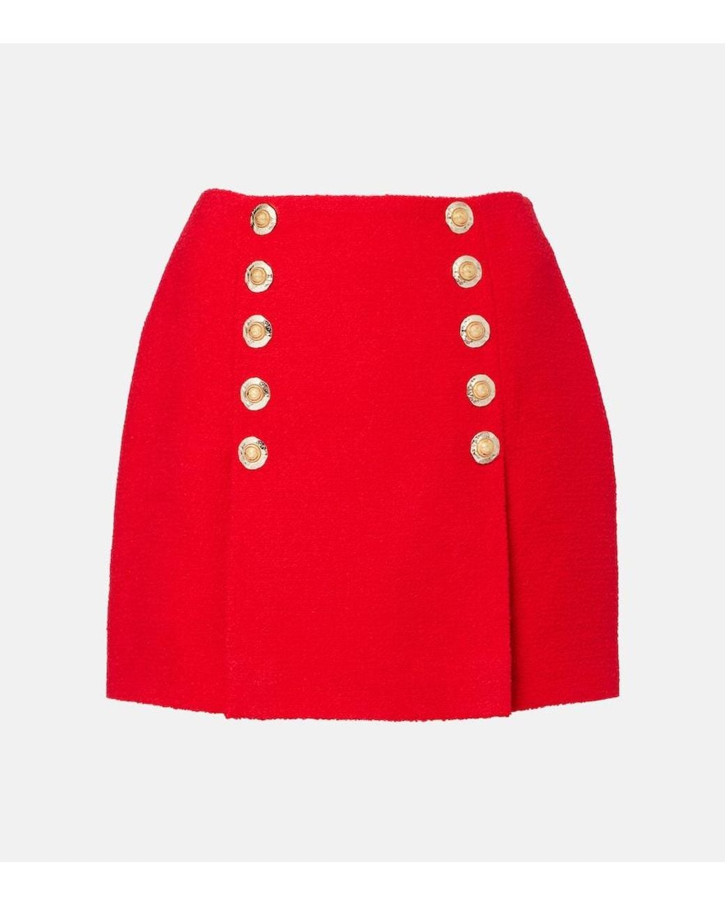 Balmain Red Pleated Wool-Blend Miniskirt