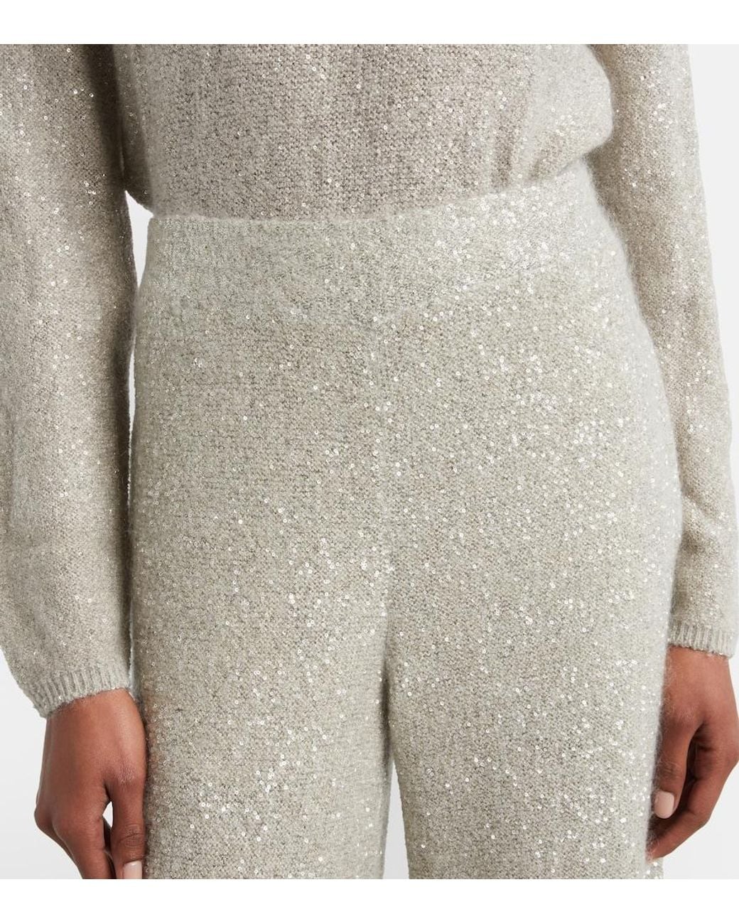 Brunello Cucinelli White Sequined Wide-Leg Pants