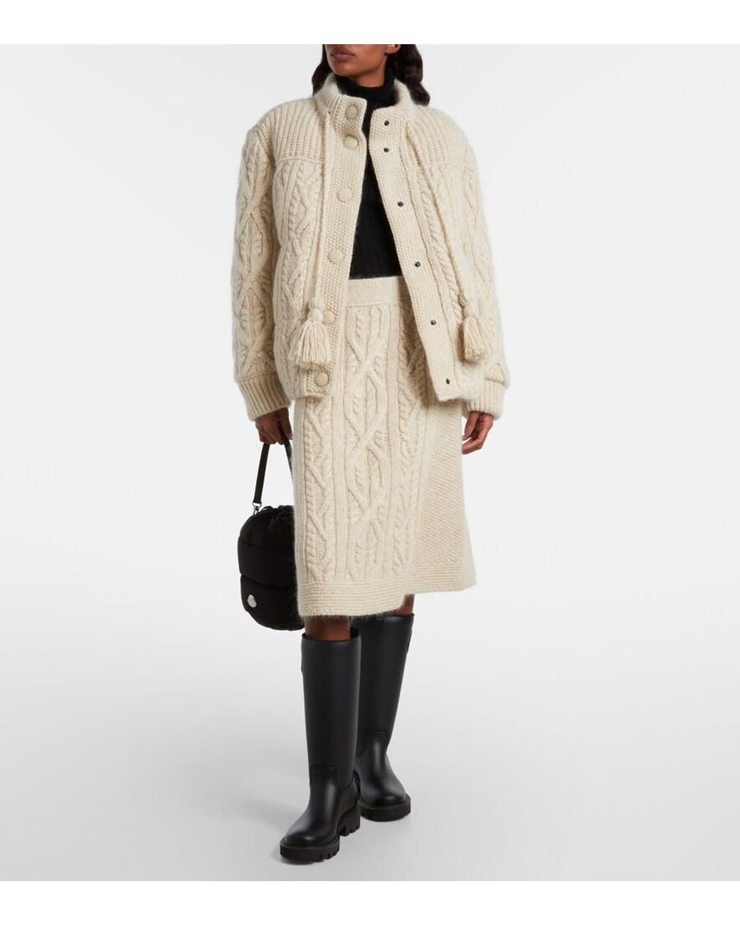 Moncler Natural Cable-Knit Wool And Mohair Midi Skirt