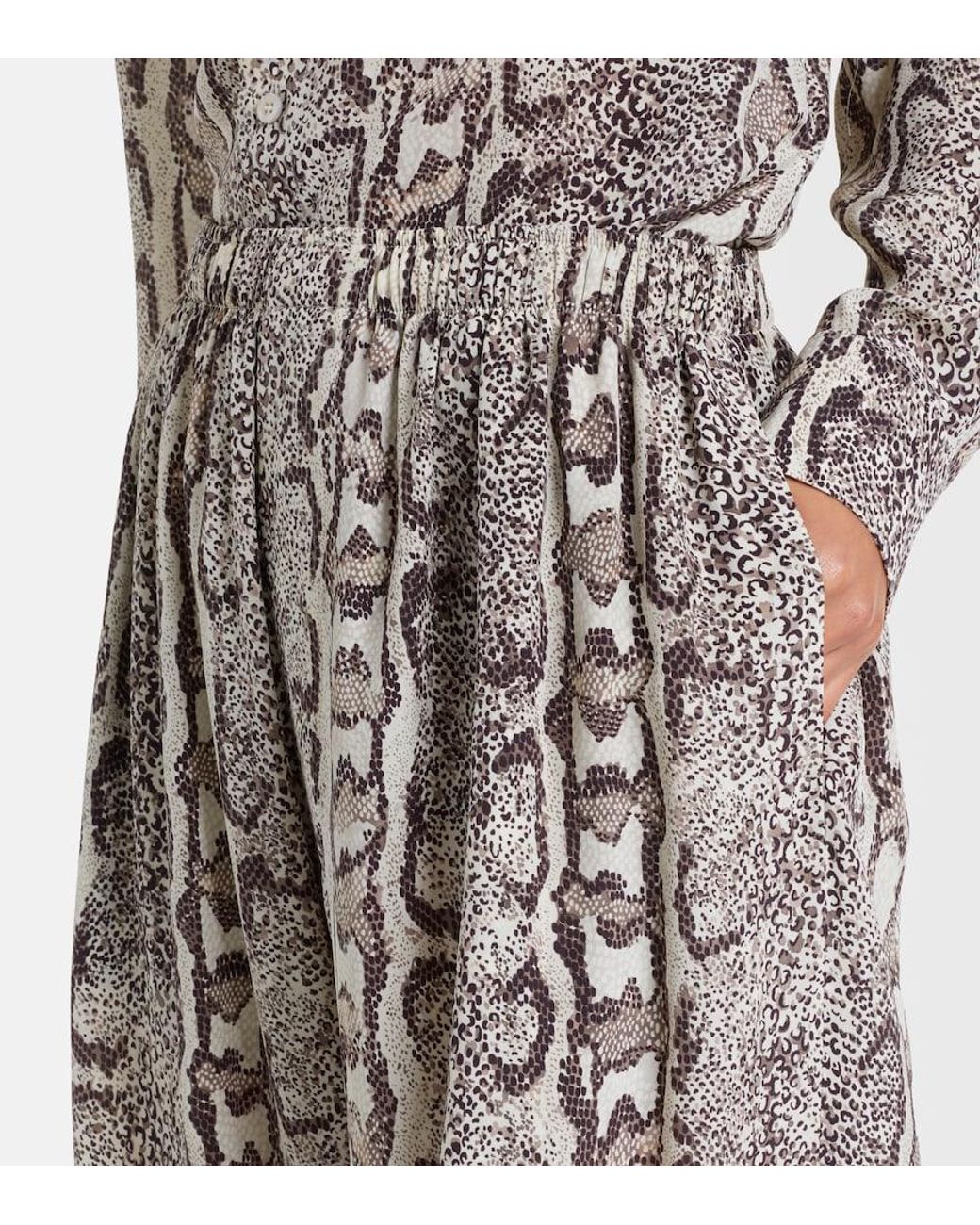 Balenciaga Natural Snake-Print Silk Palazzo Pants