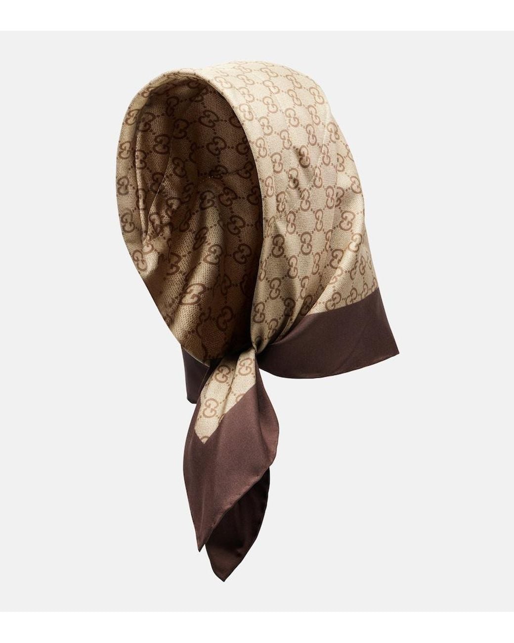 Gucci Brown Gg Printed Silk Twill Scarf