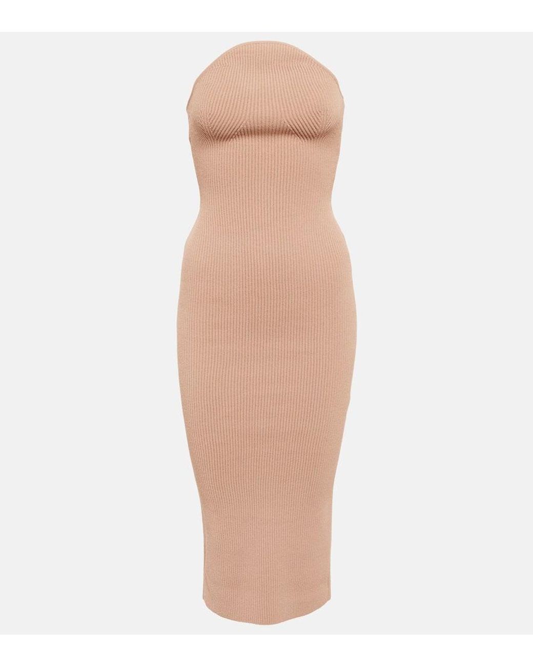 Khaite Natural Rumer Ribbed Midi Dress
