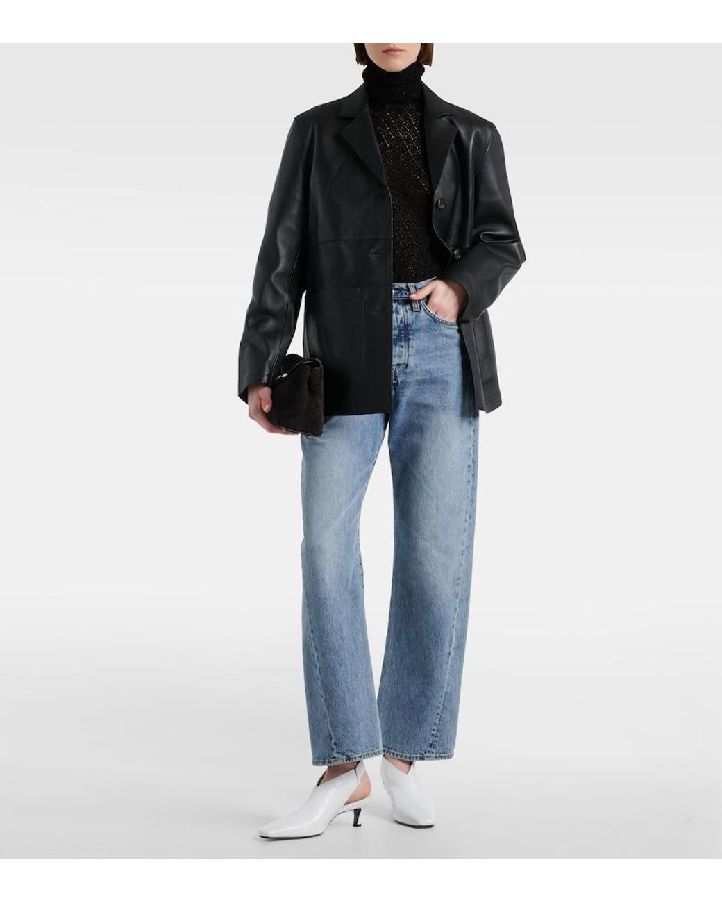 Totême Black Crochet Turtleneck Top