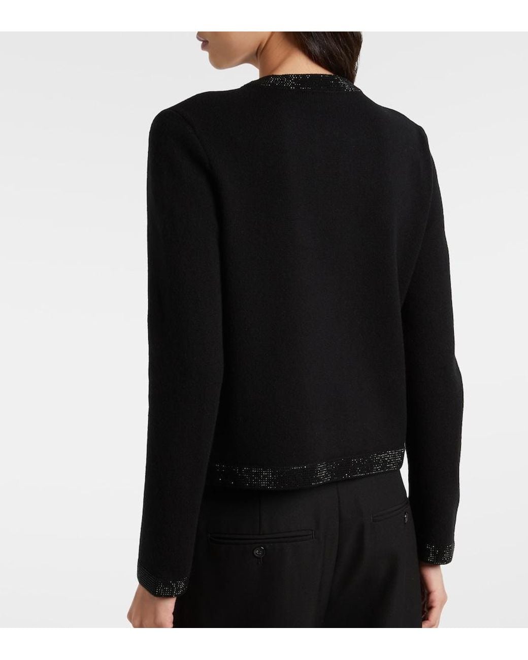 Tory Burch Black Embellished Wool-Blend Cardigan