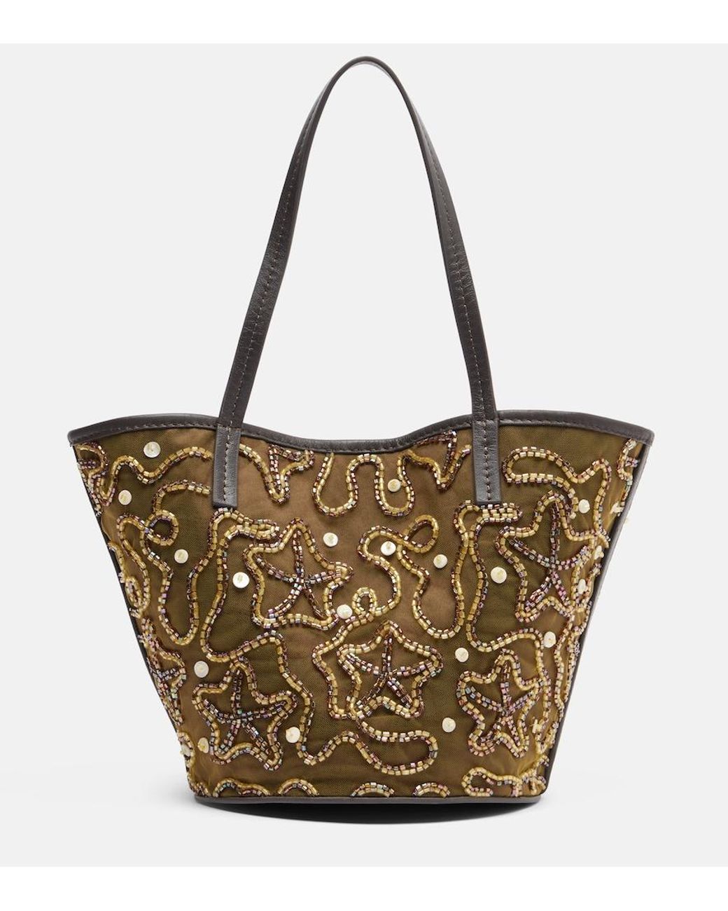 Staud Brown Caro Embellished Canvas Tote Bag
