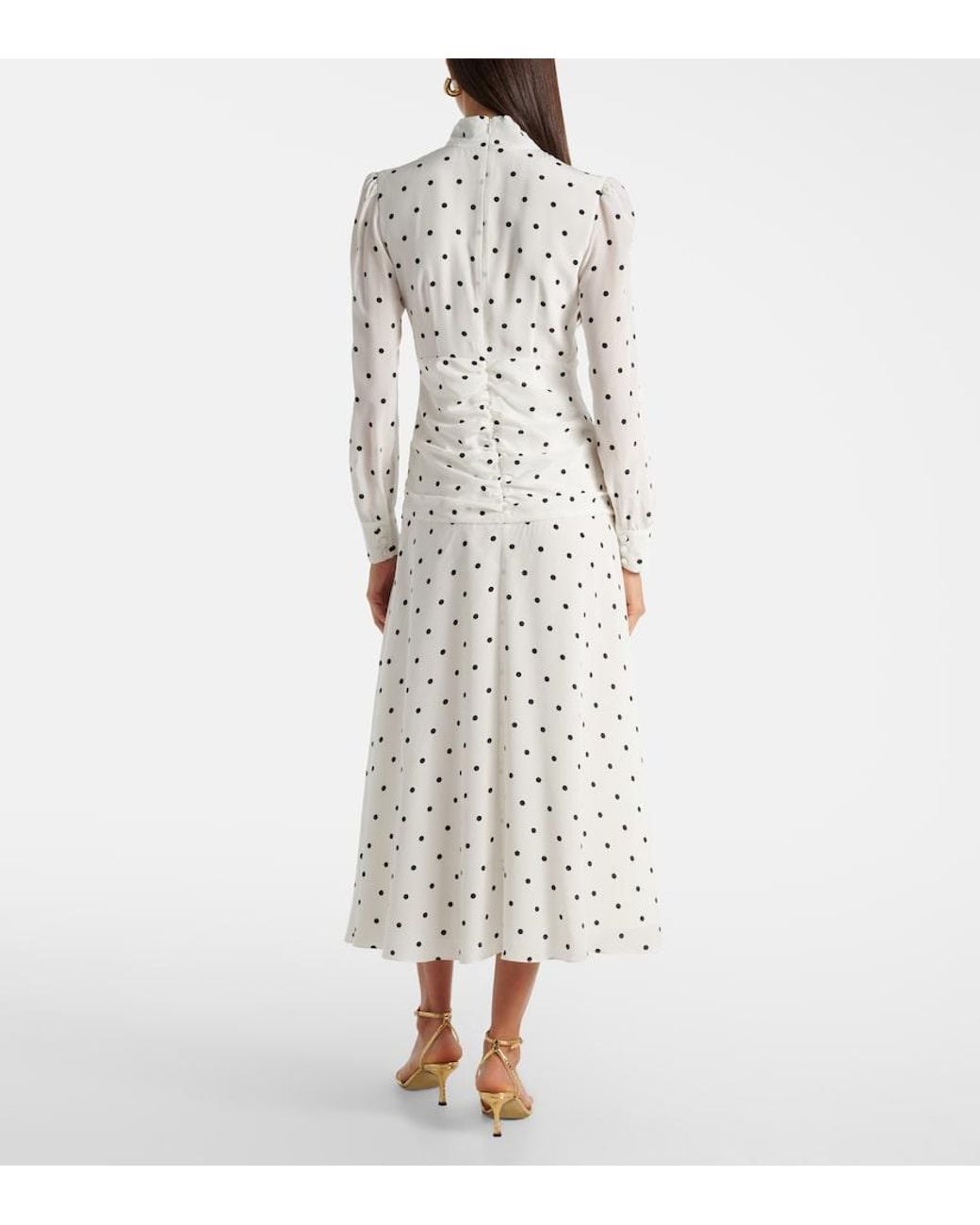 Alessandra Rich White Polka-Dot Silk Midi Dress