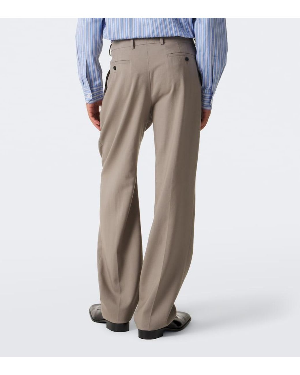 Saint Laurent Gray Pleated Wool And Mohair Straight Pants for men