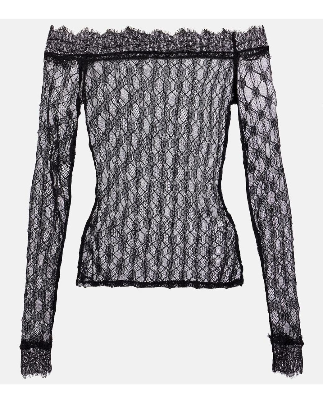 Isabel Marant Black Marlene Off-Shoulder Lace Top