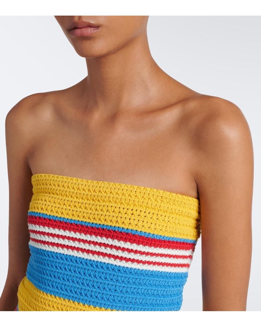Posse Blue Tammy Striped Cotton Strapless Top