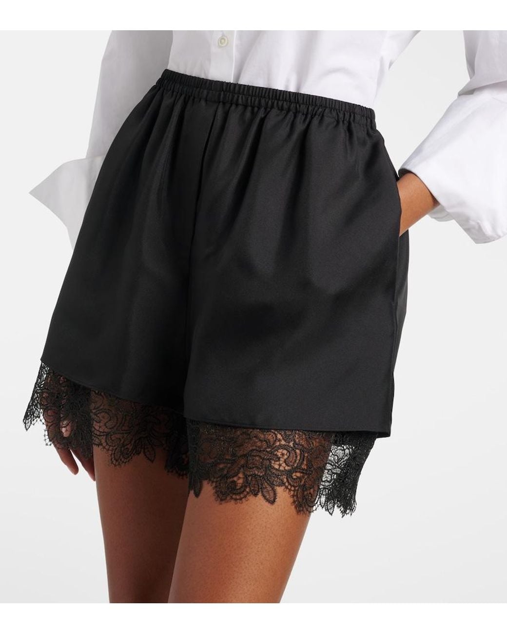 Rohe Black Lace-Trimmed Silk Shorts