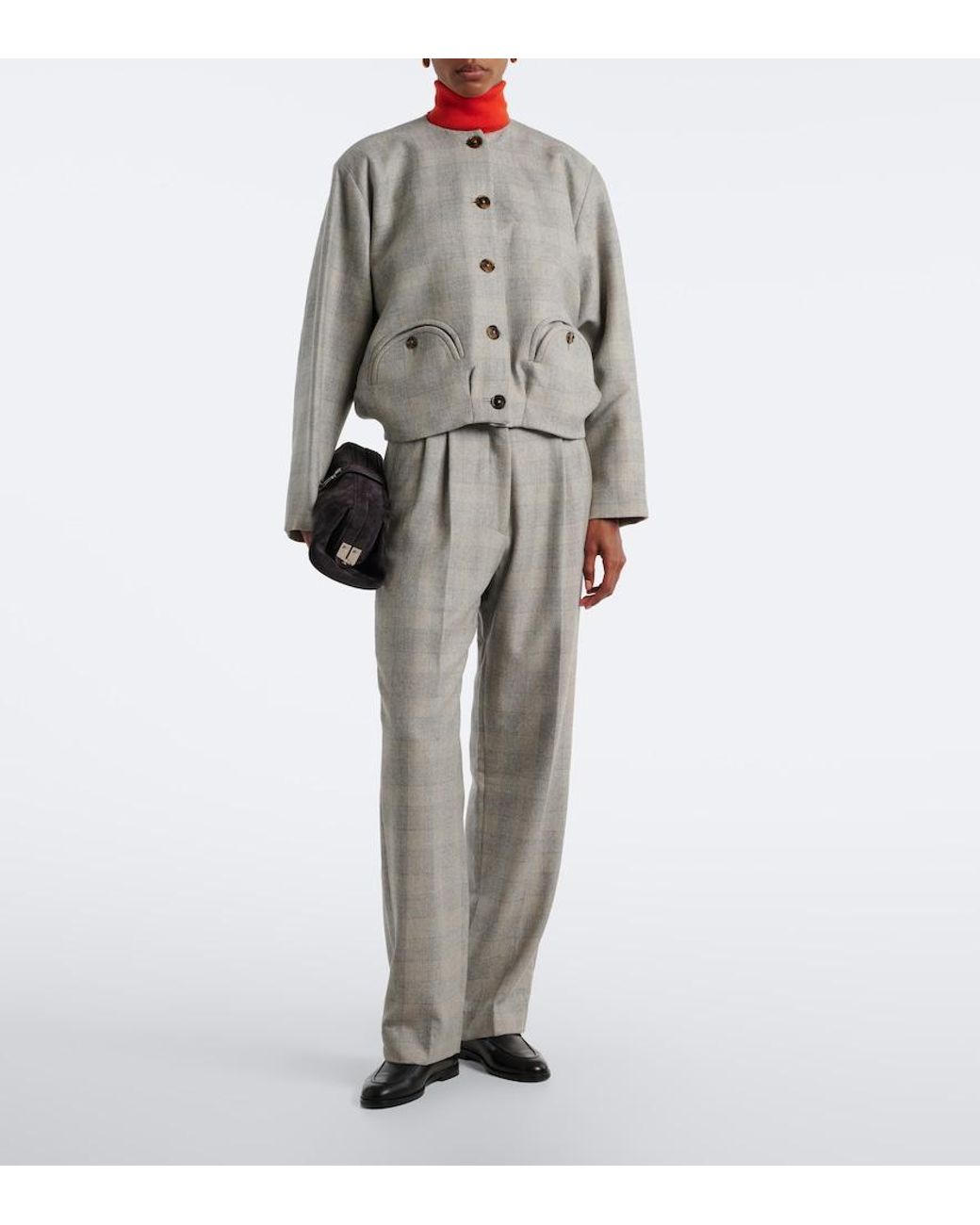 Blazé Milano Gray Fox Checked Wool, Silk, And Cashmere Straight Pants