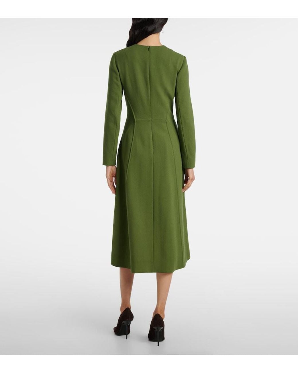 Emilia Wickstead Green Collinson Wool Crepe Midi Dress