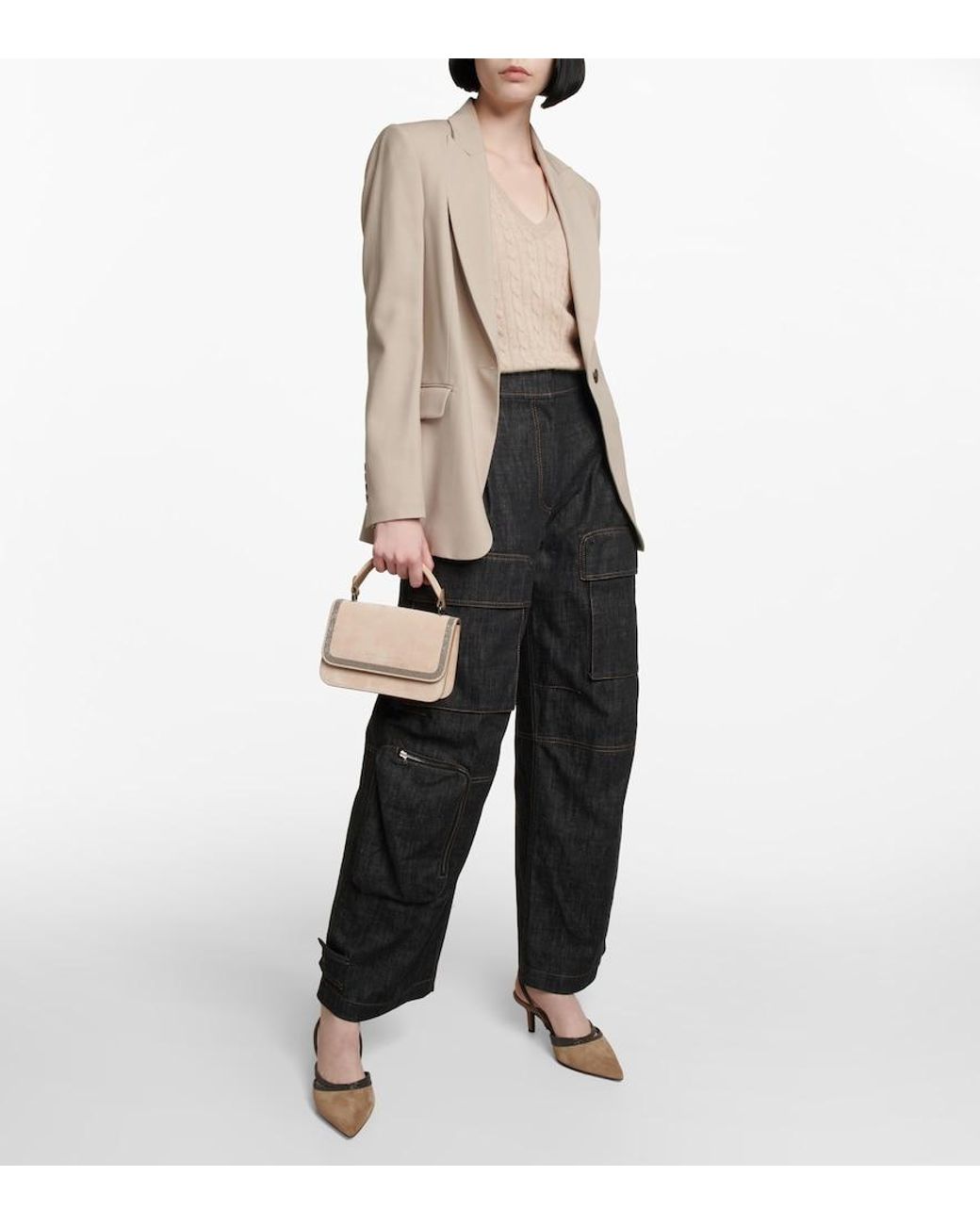 Brunello Cucinelli Black High-Rise Denim Cargo Pants