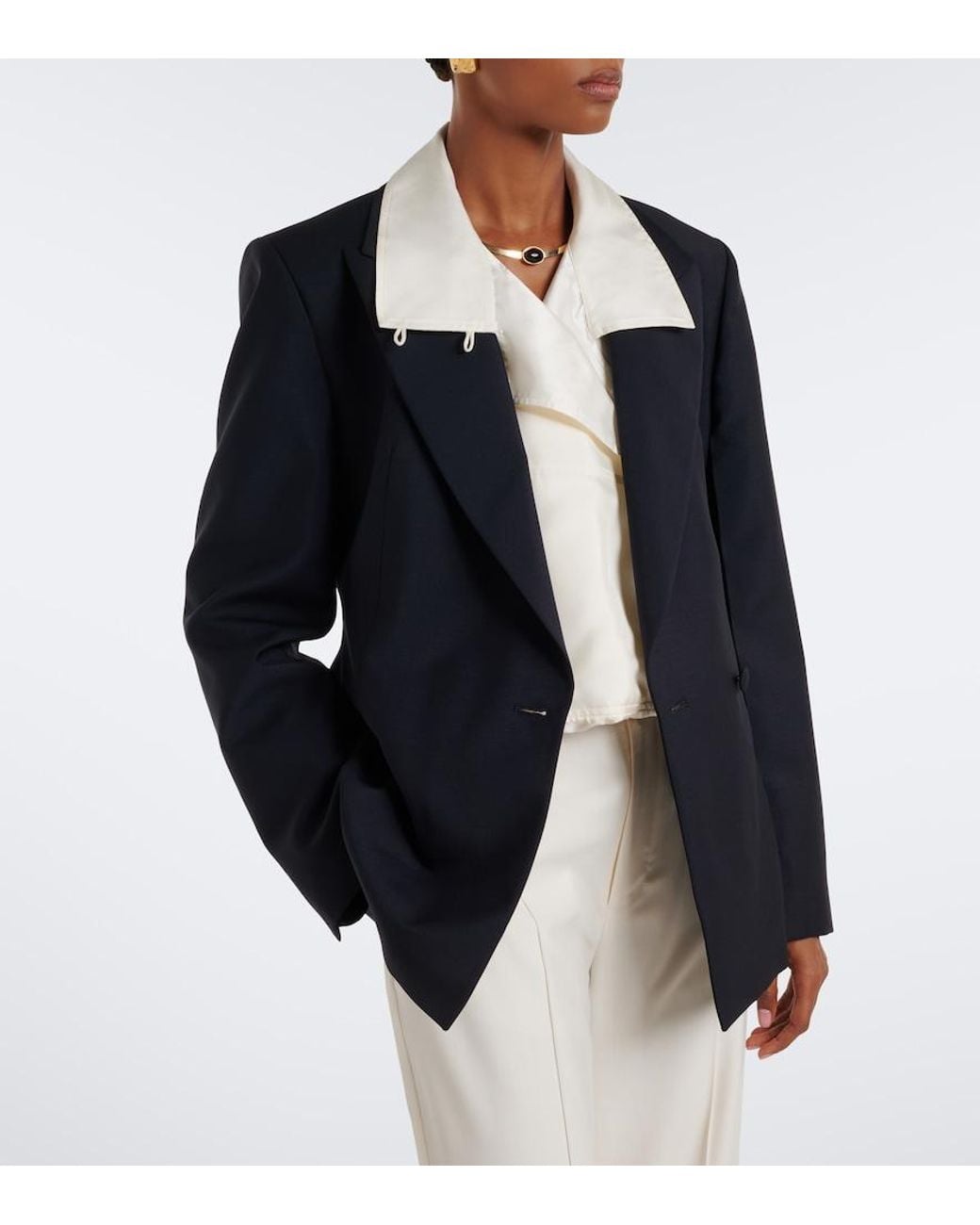 Rohe Blue Double-Breasted Wool And Mohair Blazer