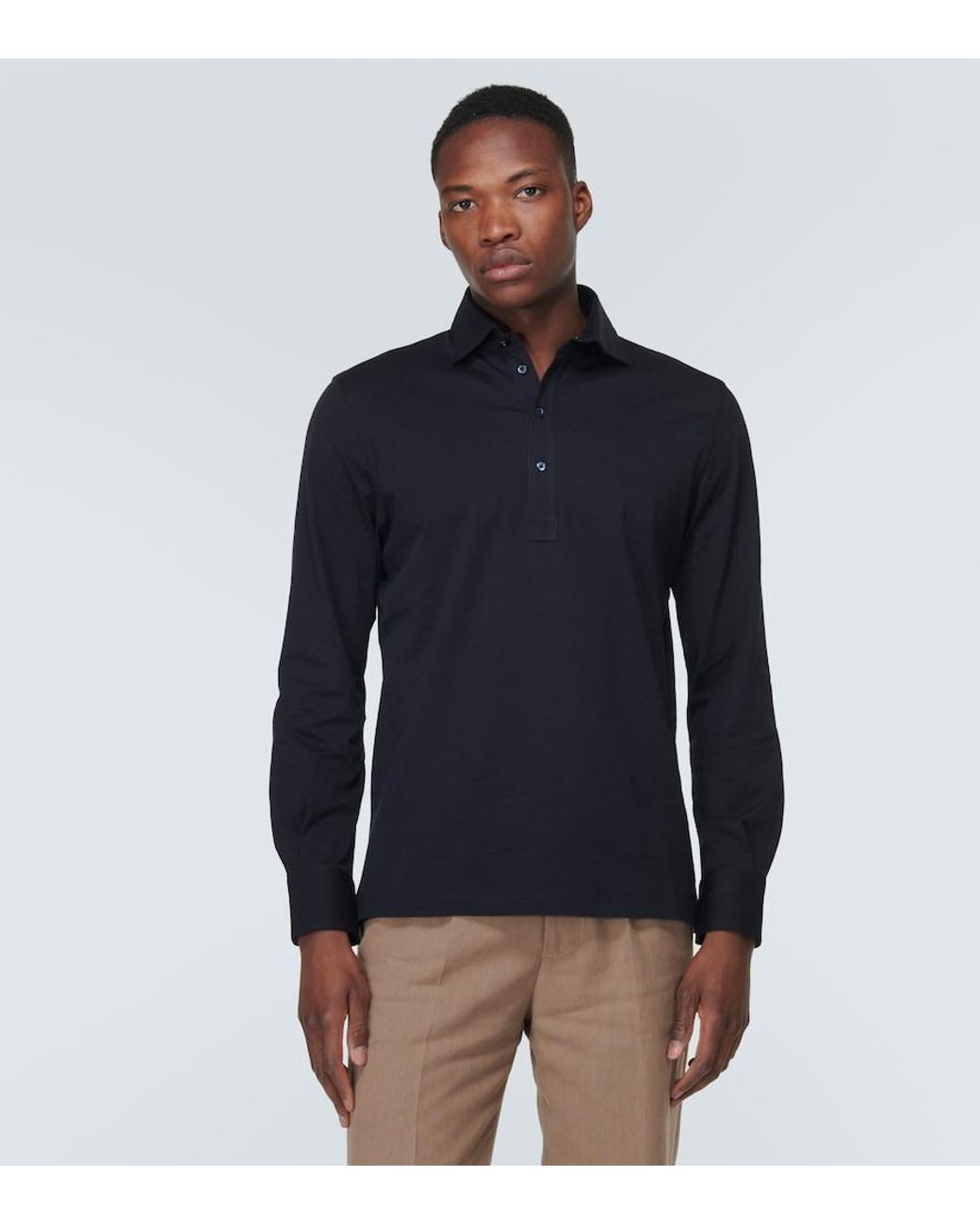 Brunello Cucinelli Blue Cotton Polo Sweater for men