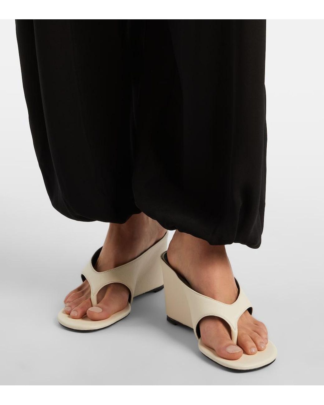 Jude White Yaga Leather Wedge Thong Sandals