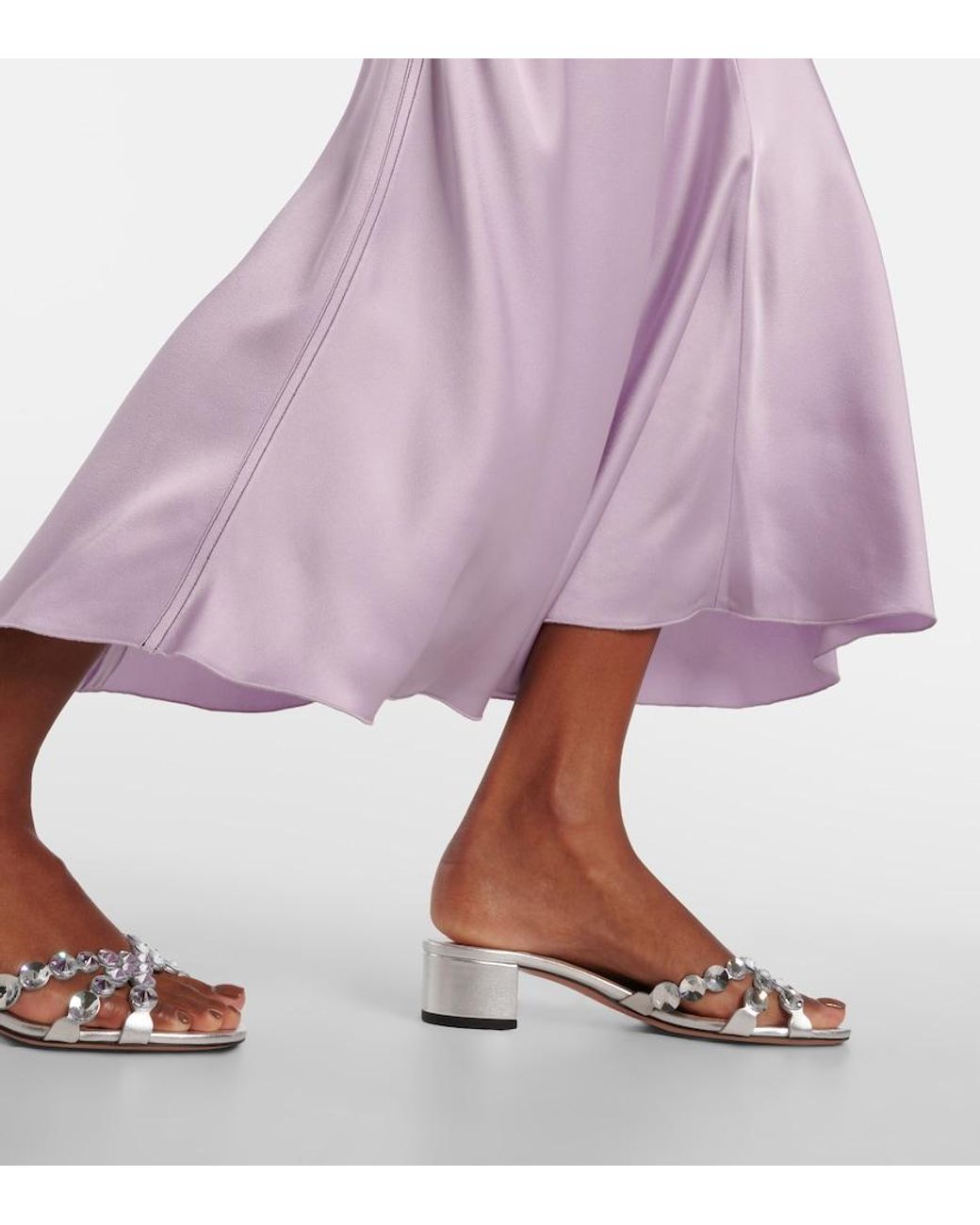 Aquazzura Metallic Crystal Mirage Embellished Leather Mules