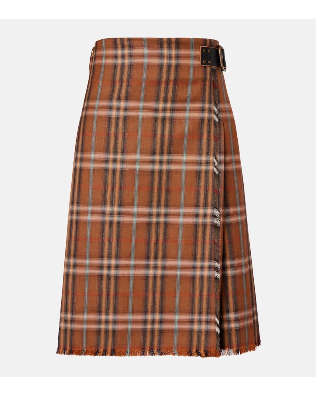 Burberry Brown Check Wool Midi Skirt