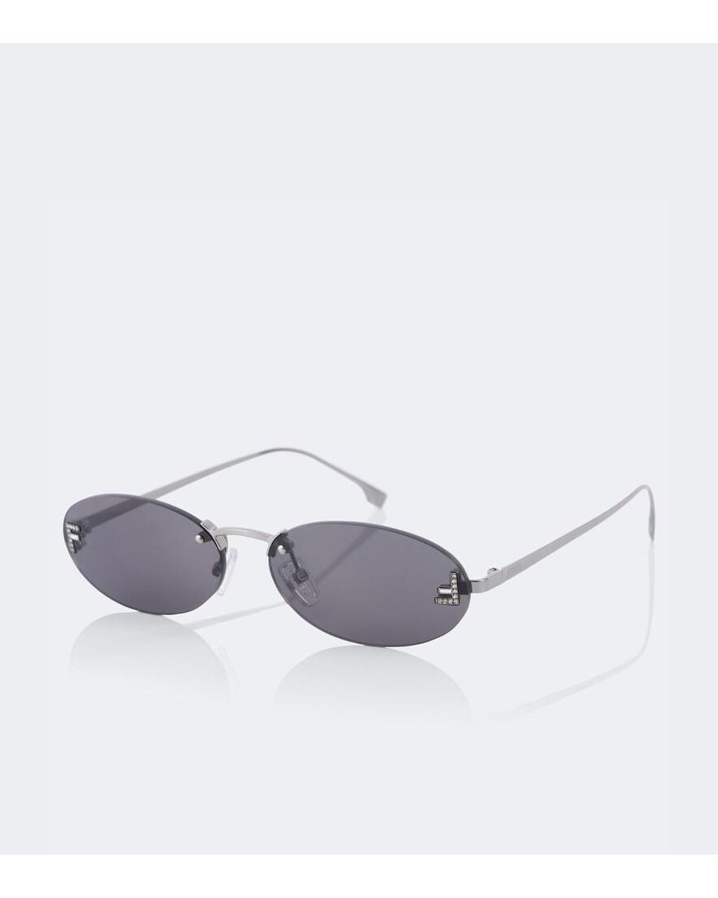 Fendi Gray First Crystal Oval Sunglasses