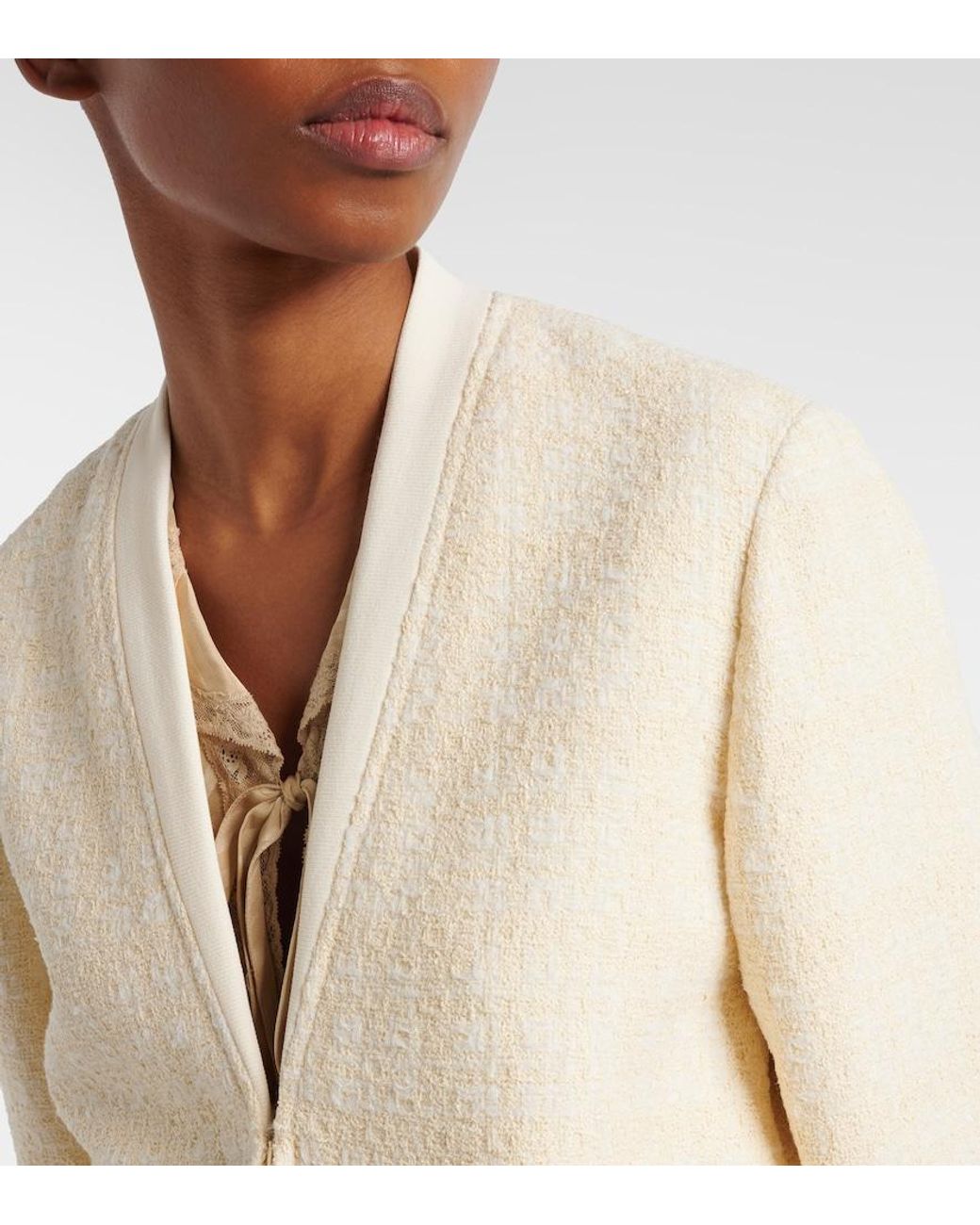 Gucci Natural Checked Cotton-Blend Tweed Jacket