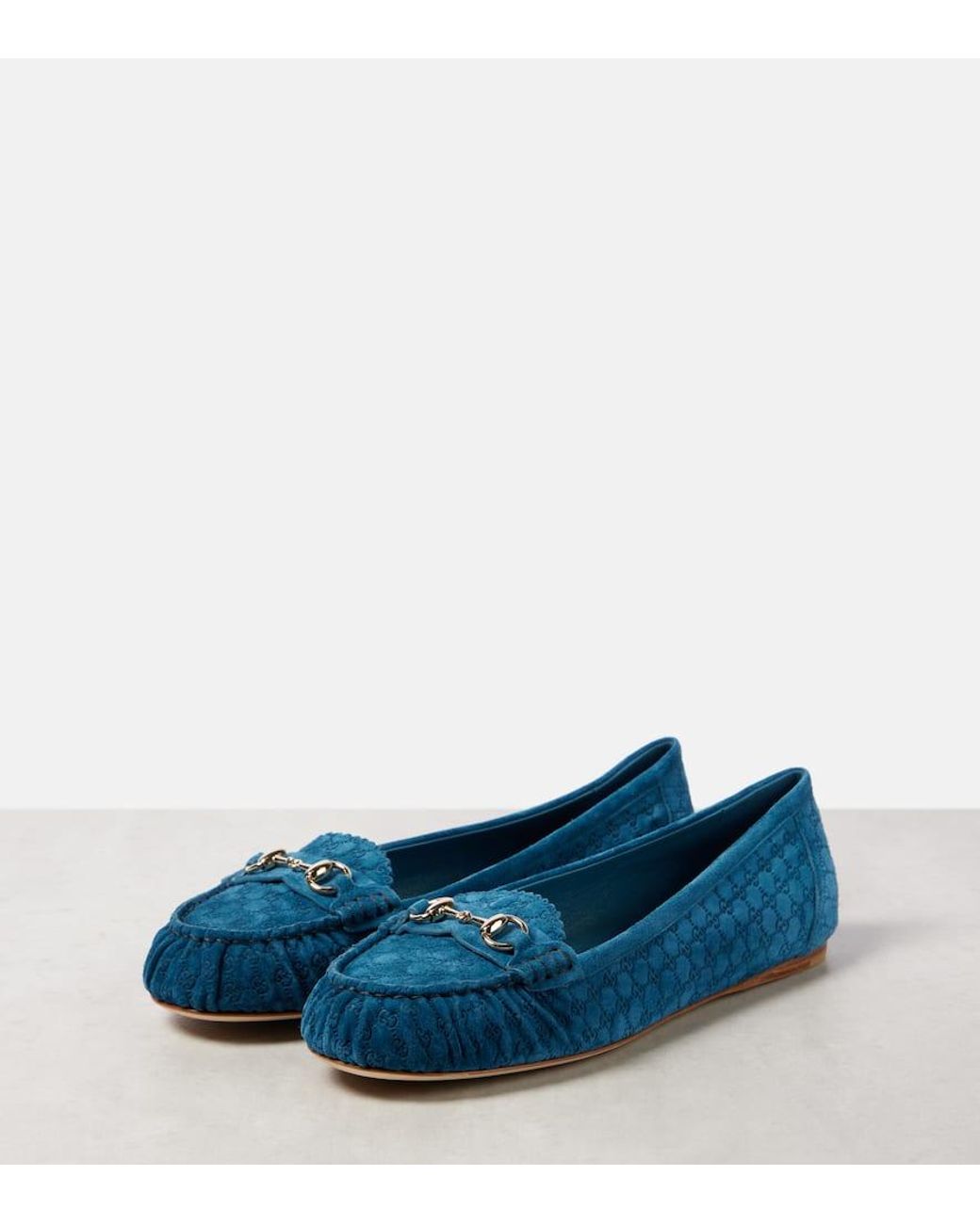 靴 GUCCI GG suede flat shoes Gucci Horsebit Gg Suede Ballet Flats in Blue | Lyst