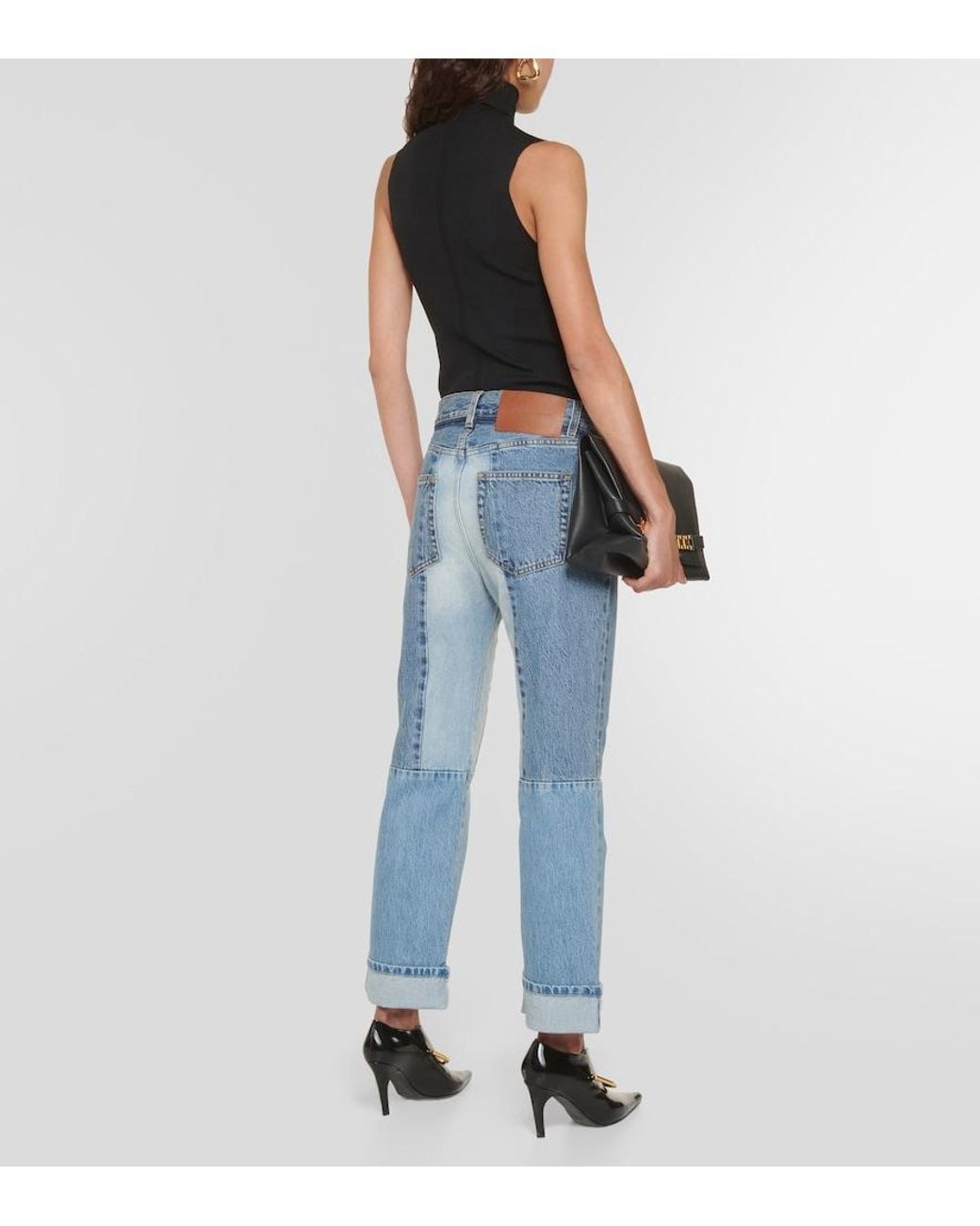 Victoria Beckham Blue Paneled High-Rise Straight Jeans