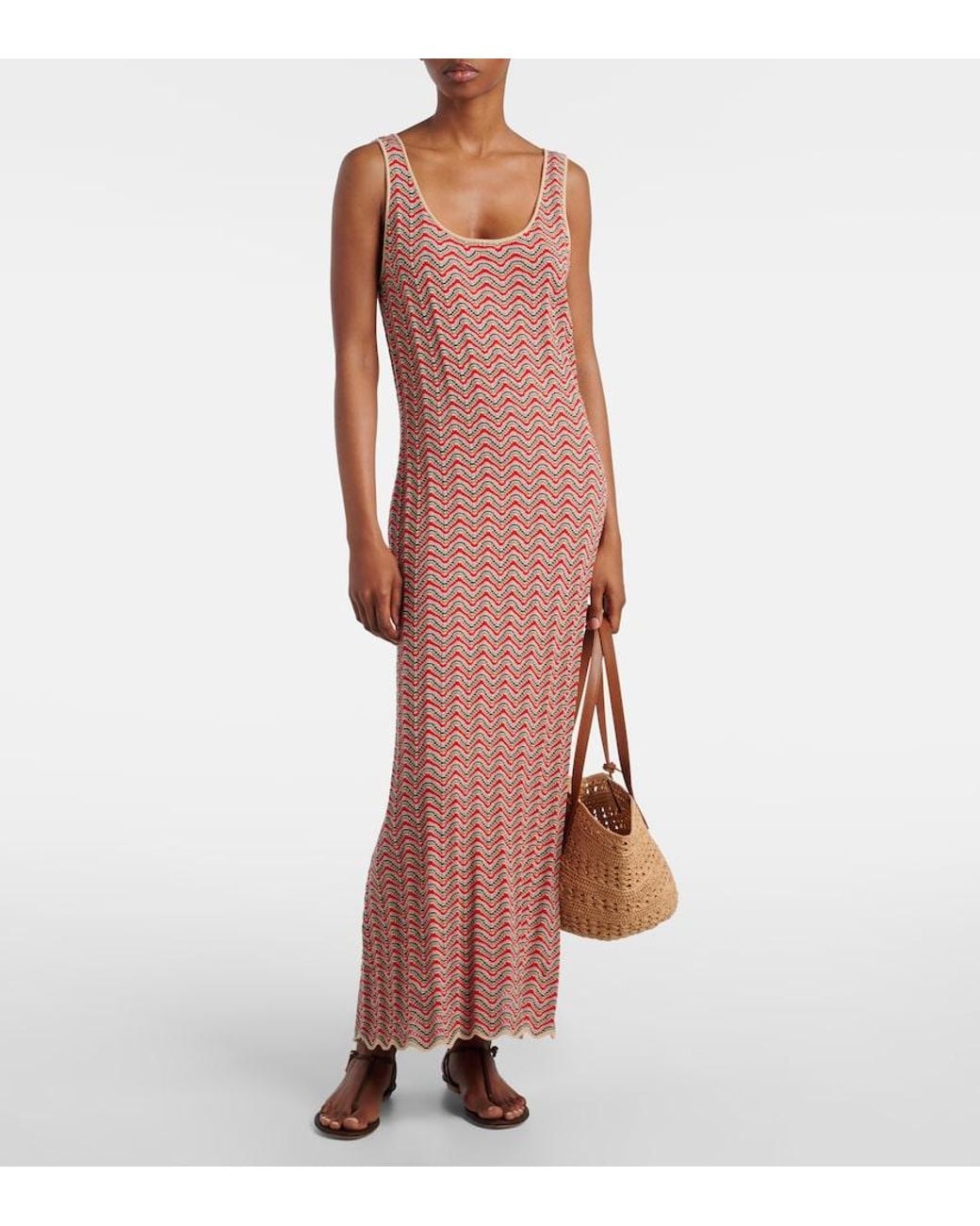 Rixo Pink Bondi Open-Knit Cotton Maxi Dress