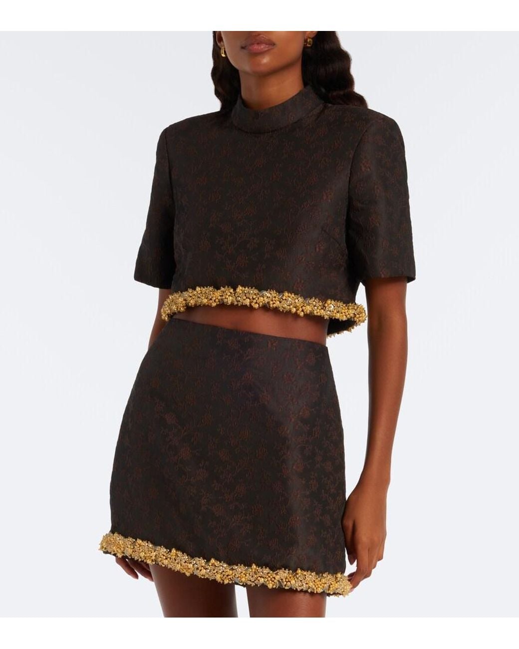 Jonathan Simkhai Black Jalen Embellished Jacquard Crop Top