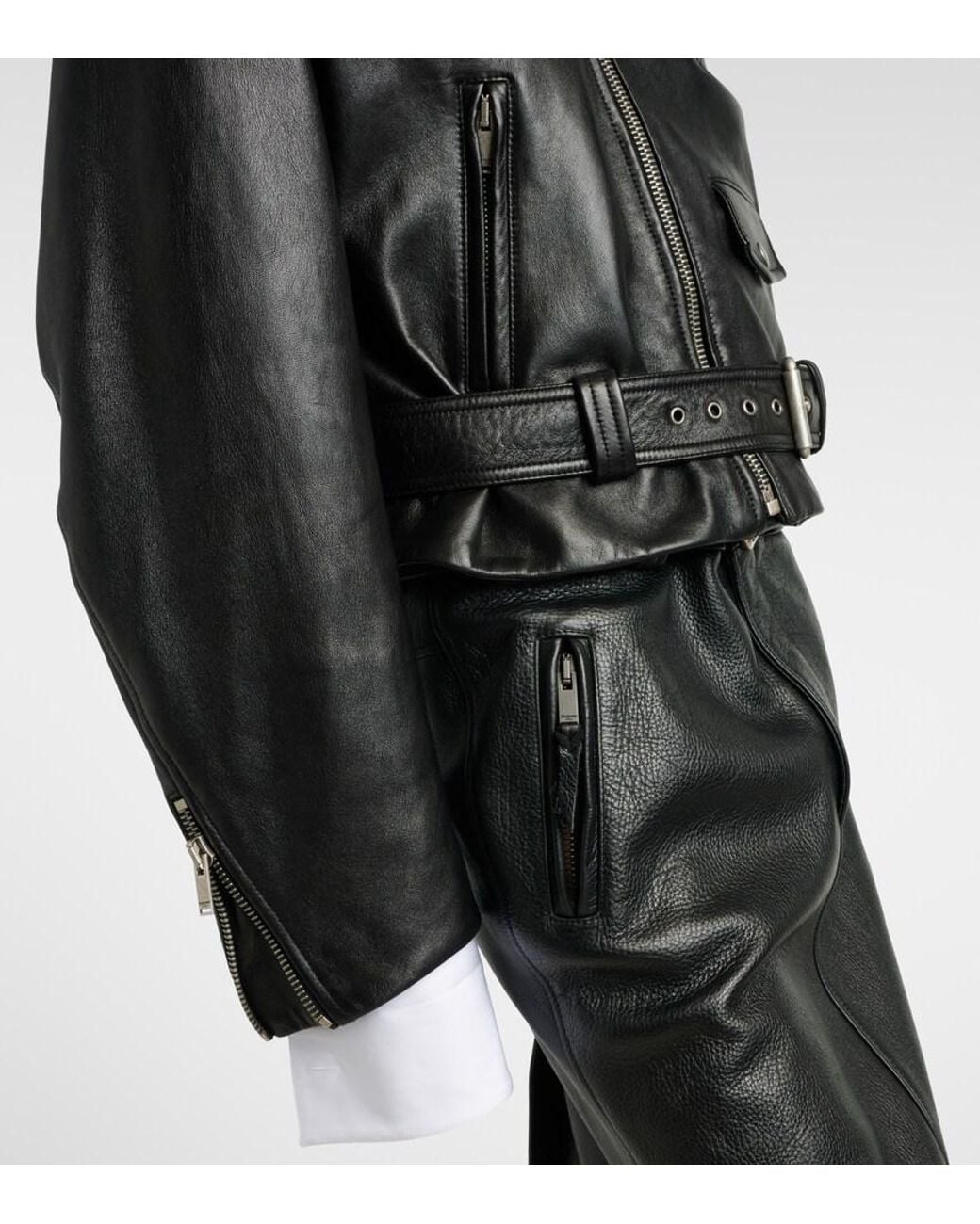 Saint Laurent Black Cropped Leather Biker Jacket
