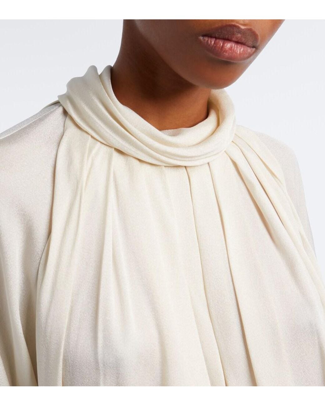 Agnona White Draped Satin Blouse