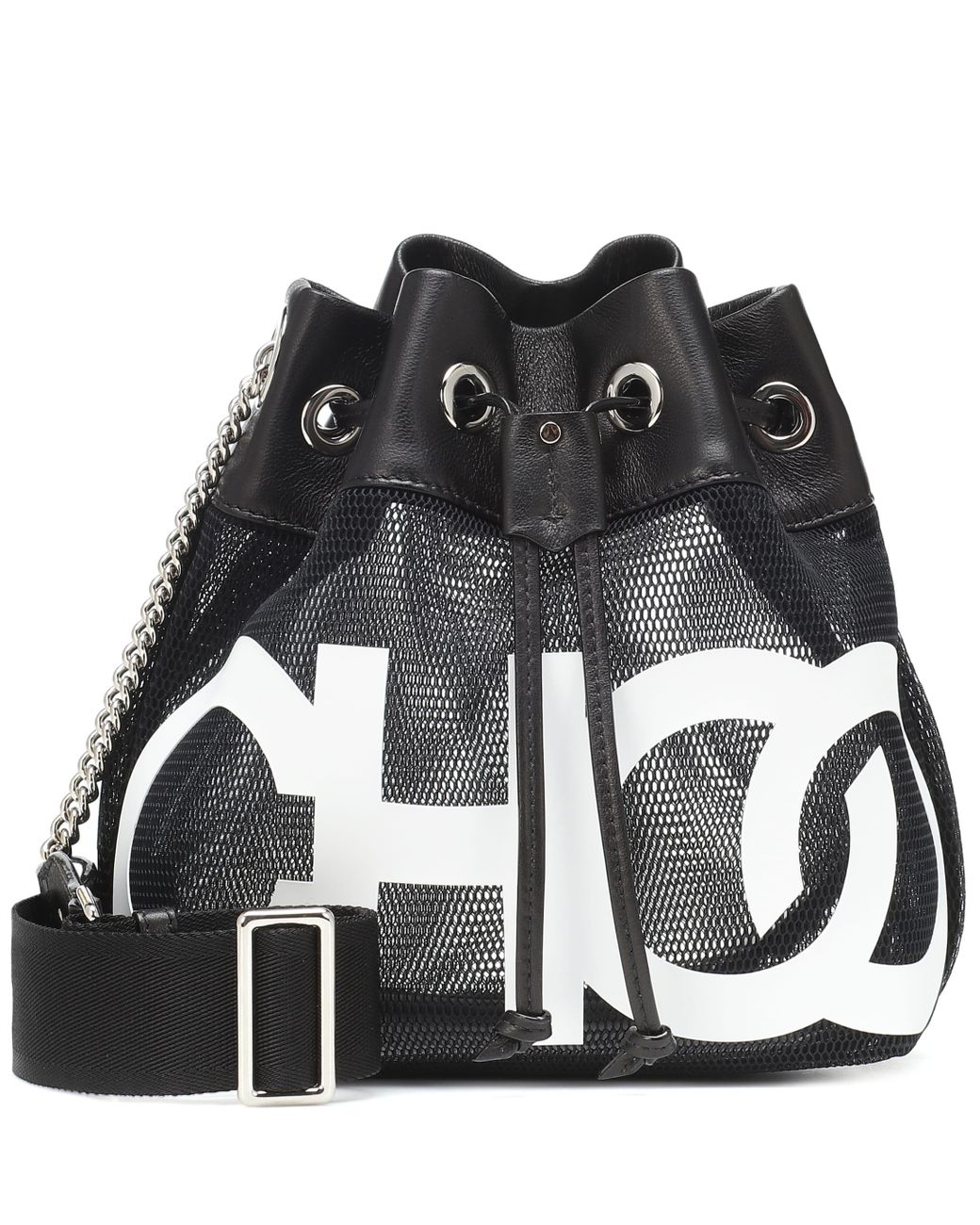Jimmy Choo Juno Leather And Mesh Bucket Bag in Black,White (Black