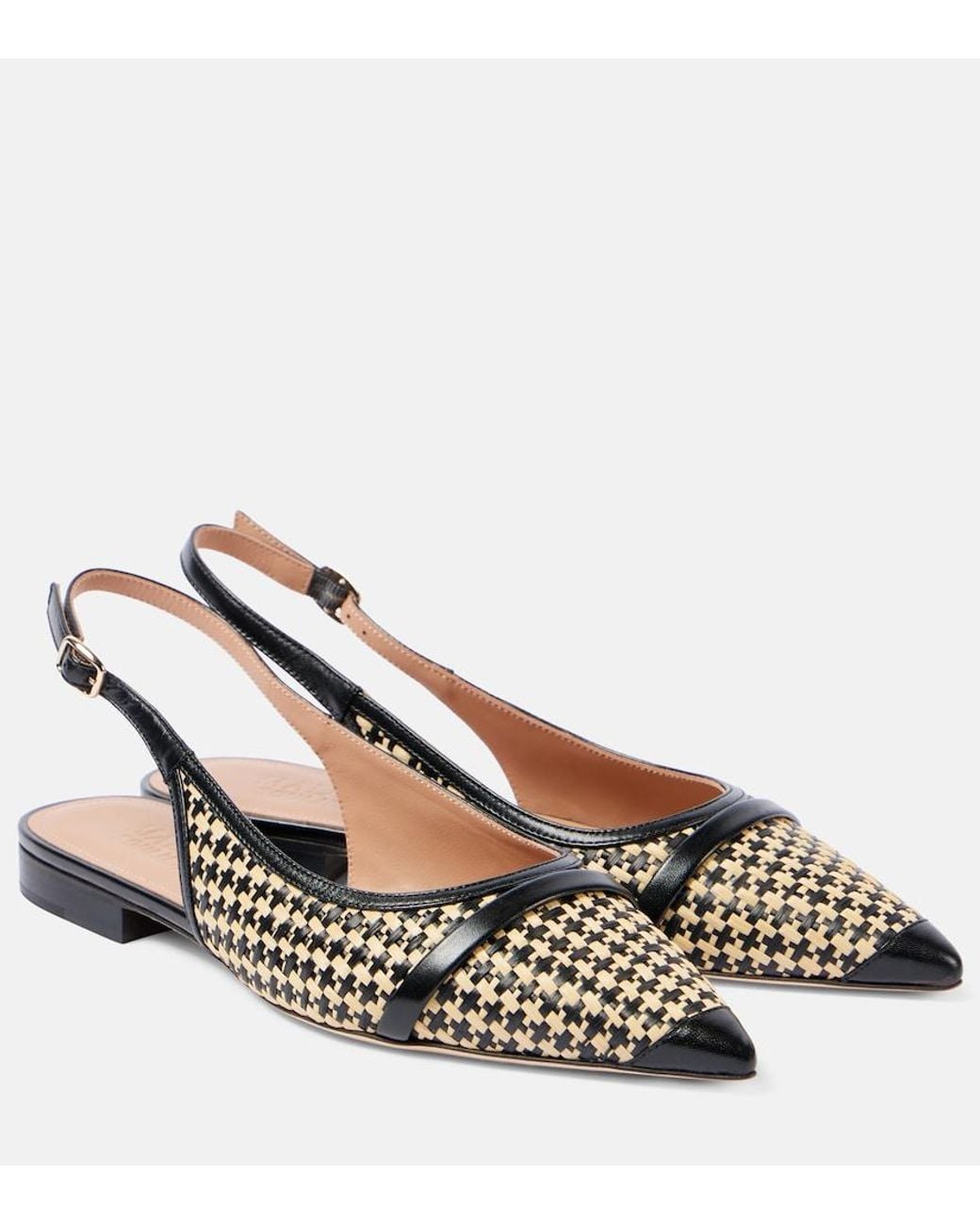 Malone Souliers Metallic Jama Leather-Trimmed Raffia Ballet Flats