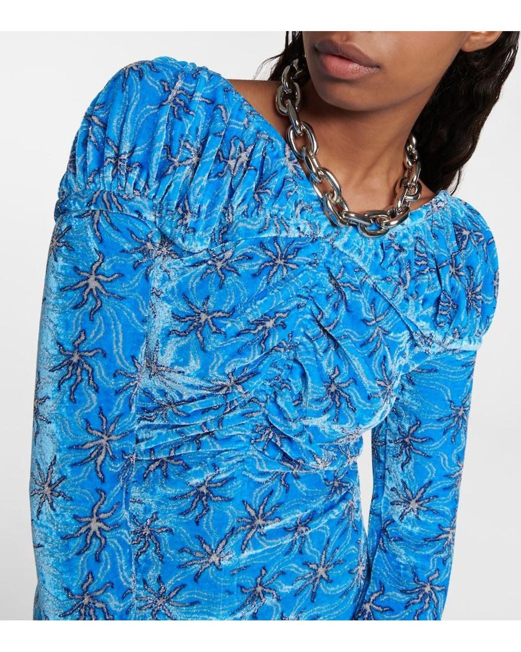 Rabanne Blue Floral Velvet Minidress