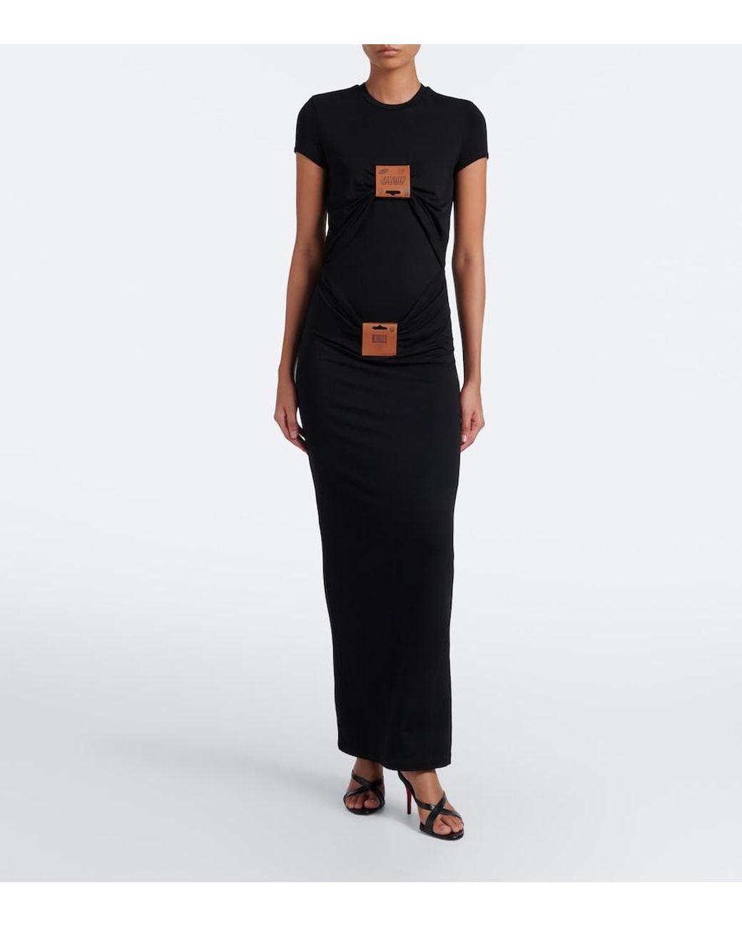 Jean Paul Gaultier Black Leather-Trimmed Jersey Maxi Dress