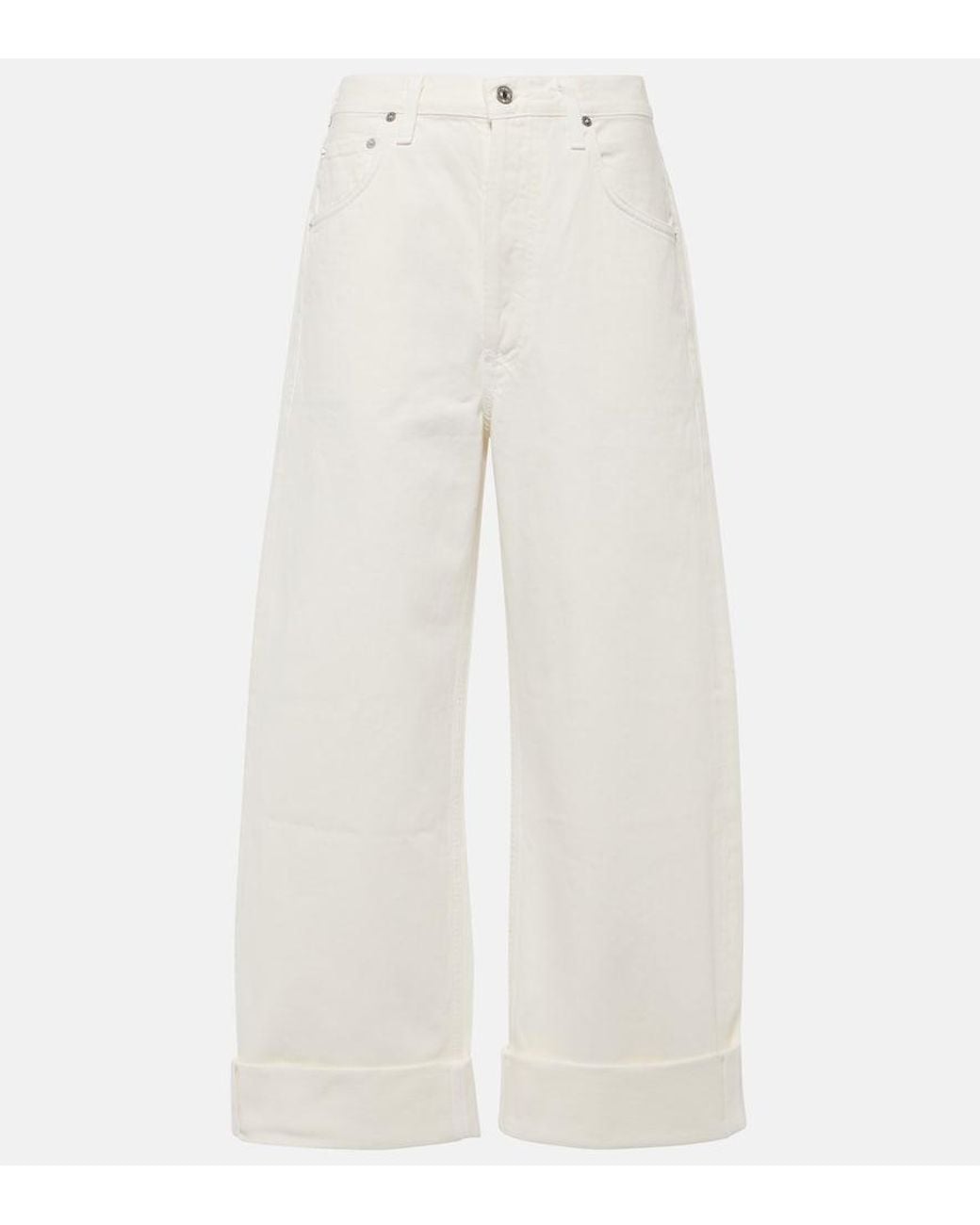 Citizens of Humanity White Ayla Mid-Rise Wide-Leg Jeans