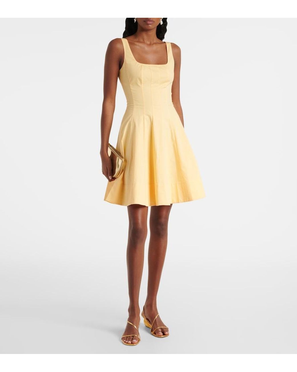 Staud Yellow Romy Gathered Cotton Minidress