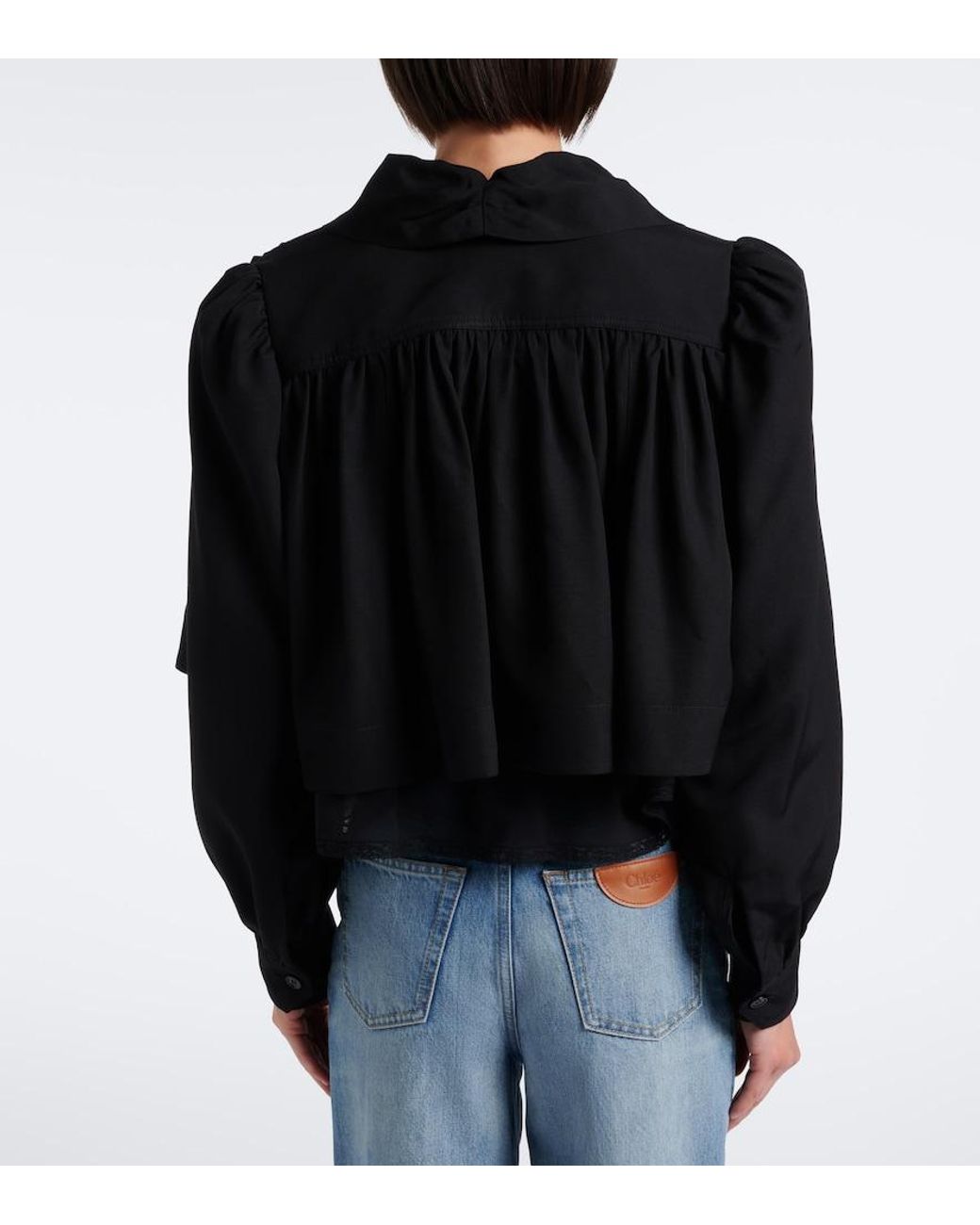 Chloé Black Gathered Cropped Faille Jacket