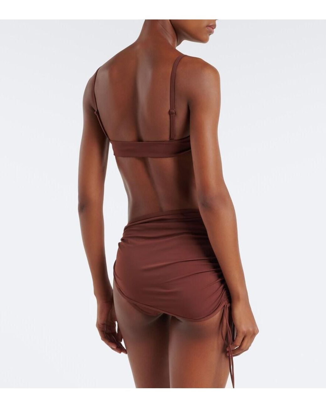 Christopher Esber Brown Embellished Ruched Bikini Top