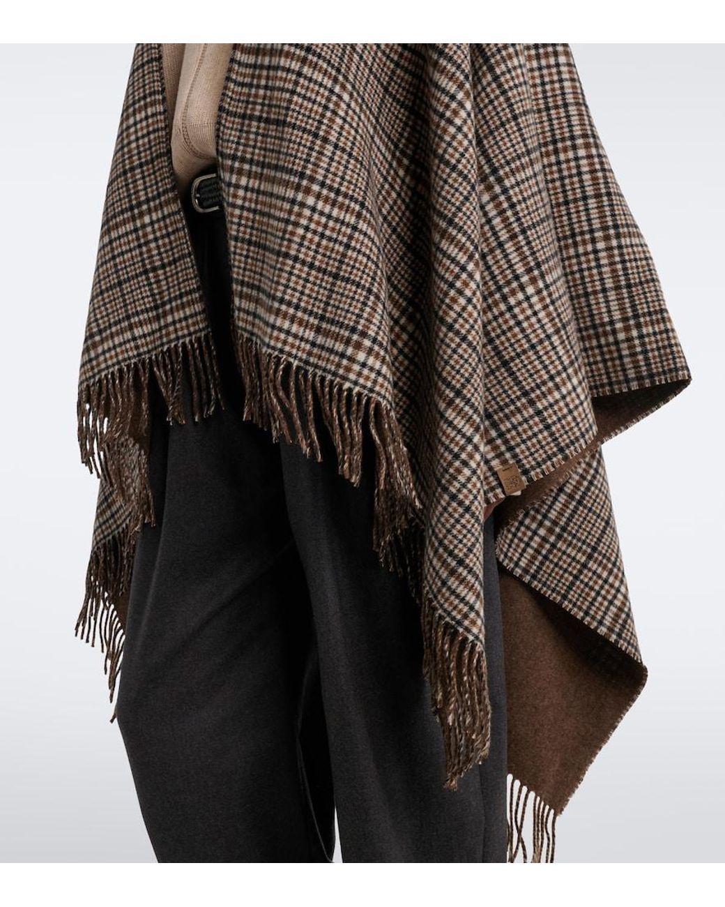 Brunello Cucinelli Brown Checked Cashmere Poncho