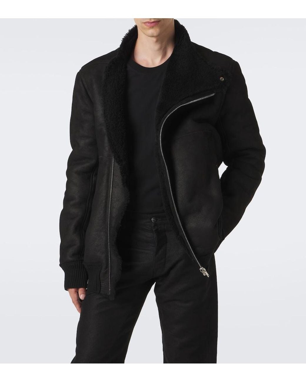 Rick Owens Black Hollywood Flight Leather Jacket for men