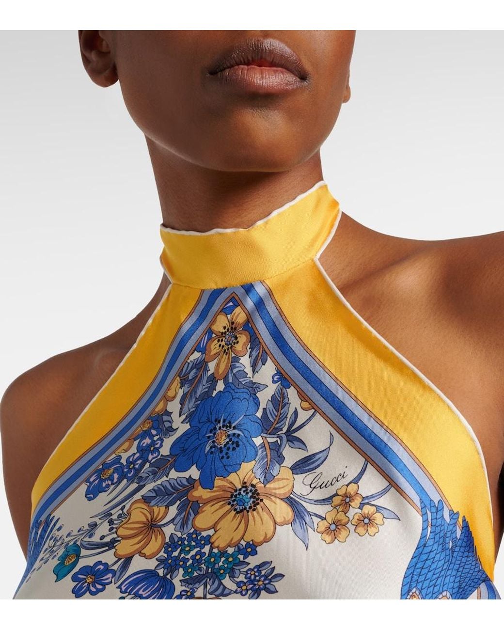 Gucci Blue Printed Silk Twill Top