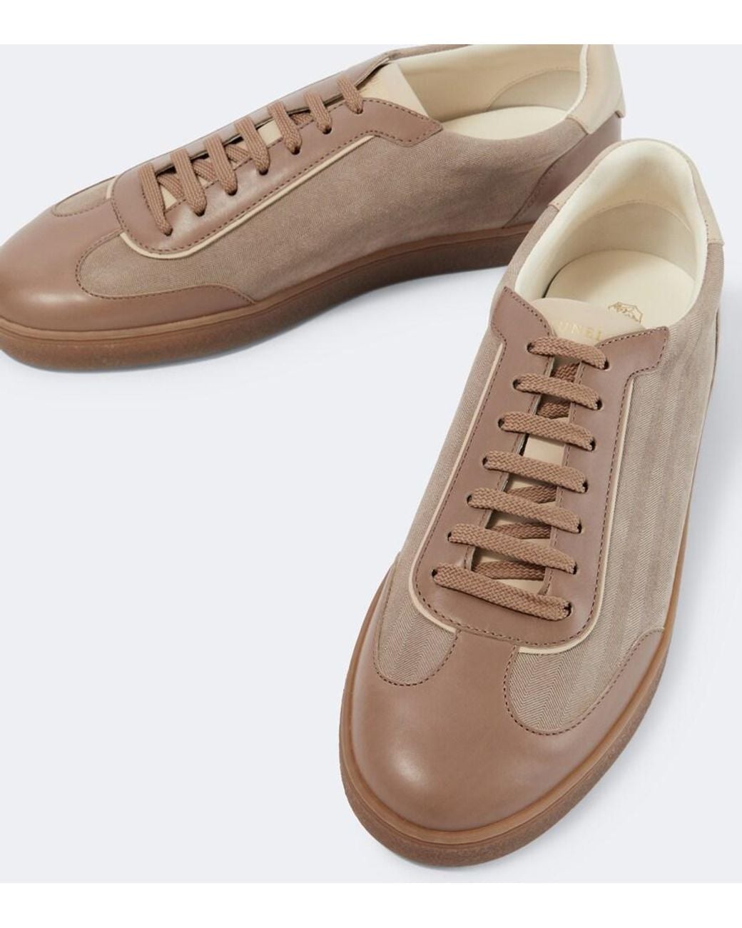 Brunello Cucinelli Brown Leather-Trimmed Herringbone Sneakers for men