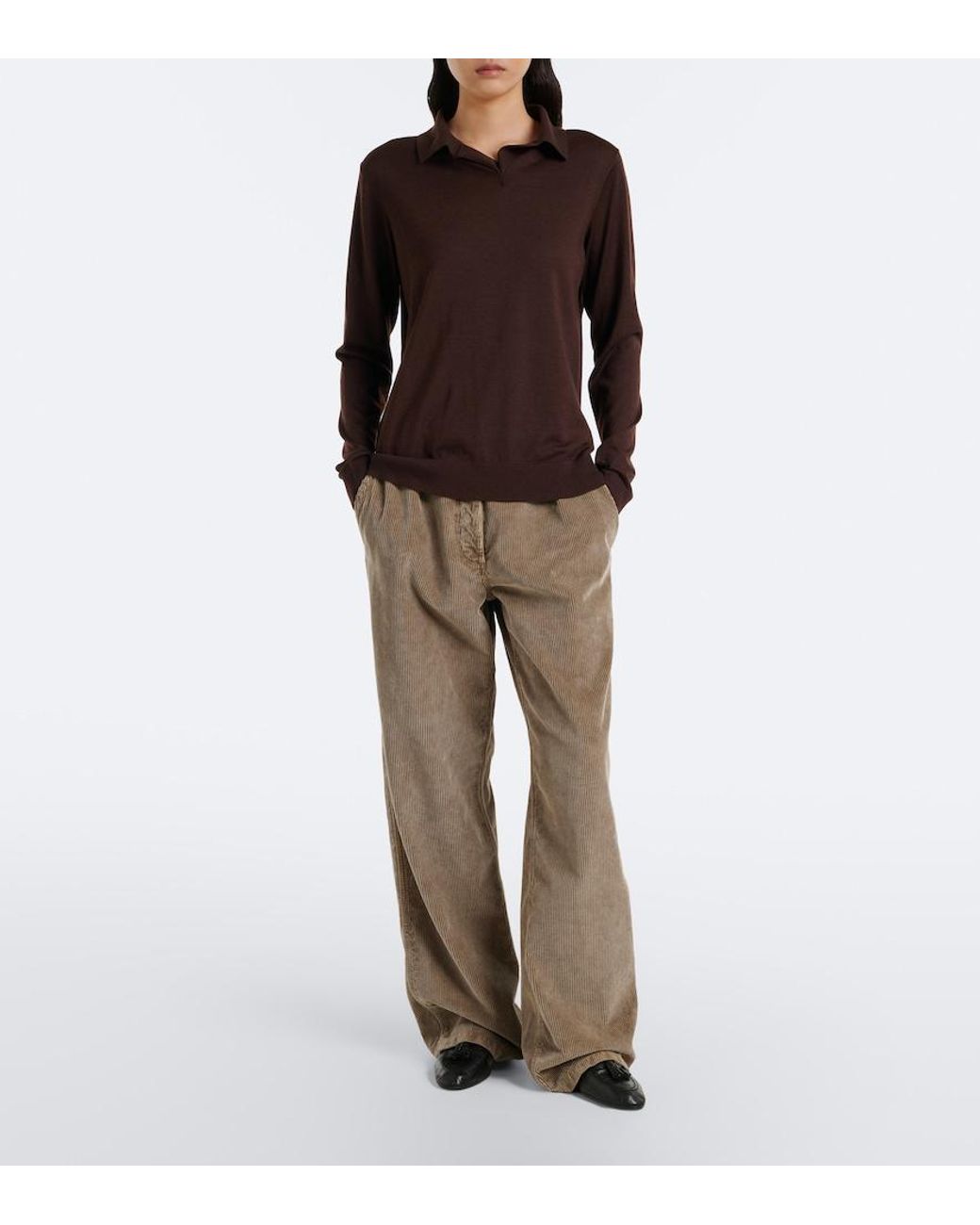 The Row Brown Pauli Wool And Silk Polo Sweater