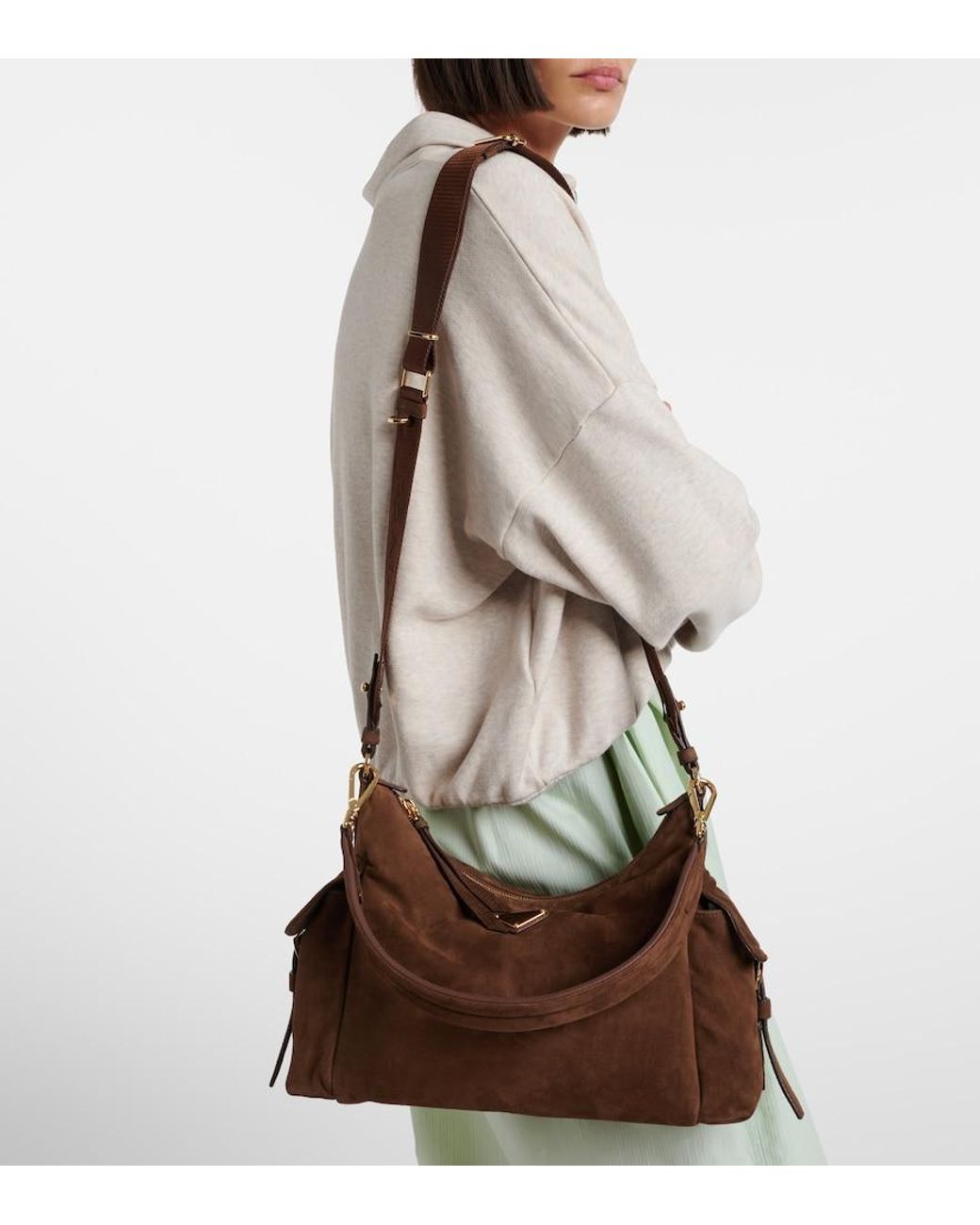 Prada Brown Explore Large Suede Shoulder Bag