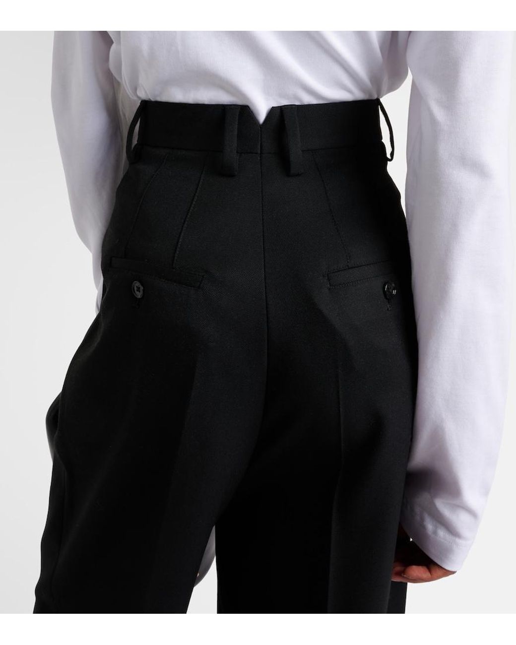 AMI Black High-Rise Wool Wide-Leg Pants