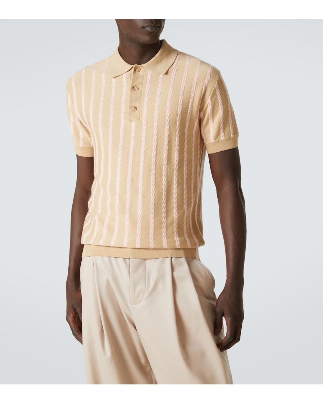 King & Tuckfield Natural Striped Wool Polo Shirt for men
