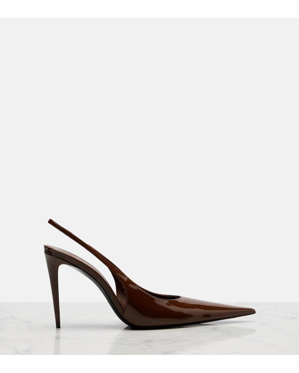 Saint Laurent Brown Guermantes Patent Leather Slingback Pumps