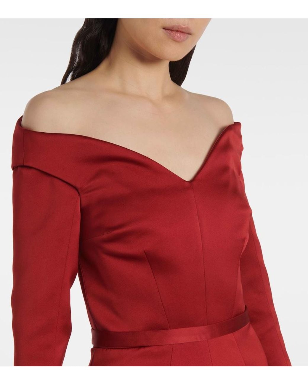 Safiyaa Red Asuman Off-Shoulder Midi Dress